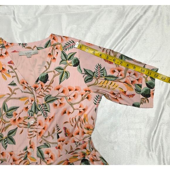 LOFT Leafed Dobby Stripe Sugar Peach Floral Midi Shirtdress, 6 Petite - Picture 7 of 8